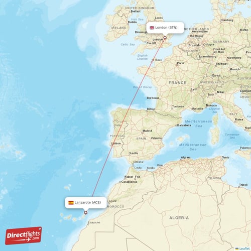 London - Lanzarote direct flight map