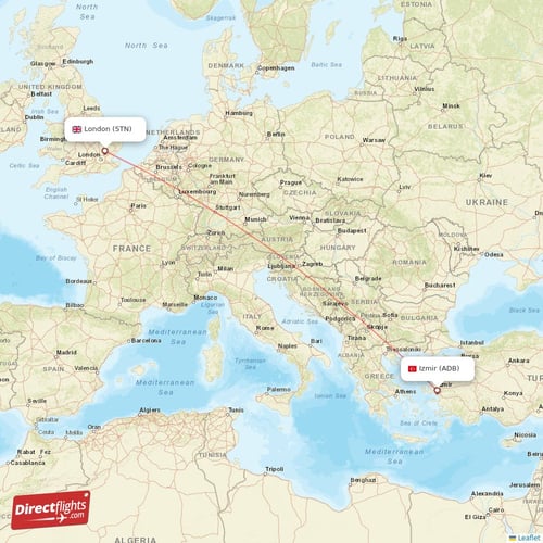 London - Izmir direct flight map