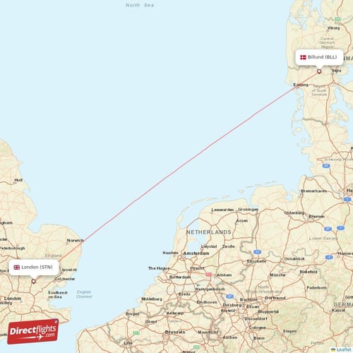 London - Billund direct flight map