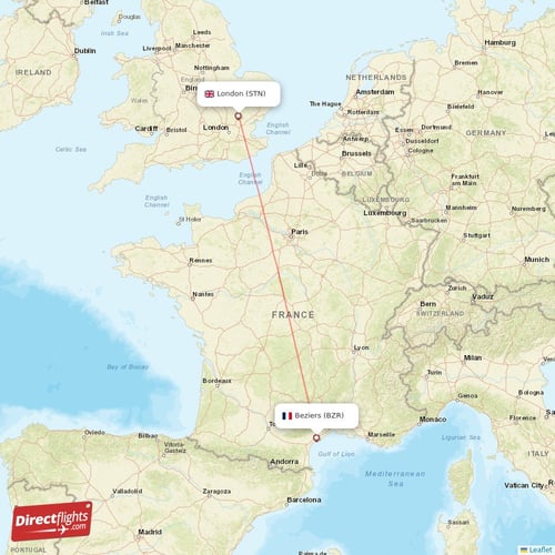 London - Beziers direct flight map
