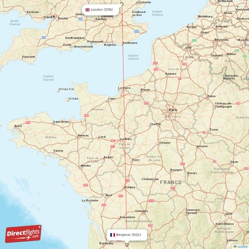 London - Bergerac direct flight map