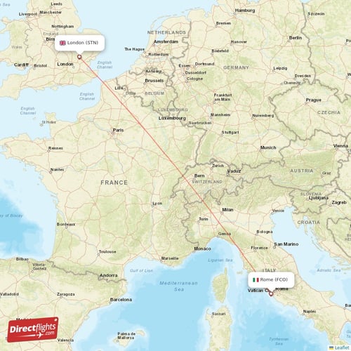 London - Rome direct flight map