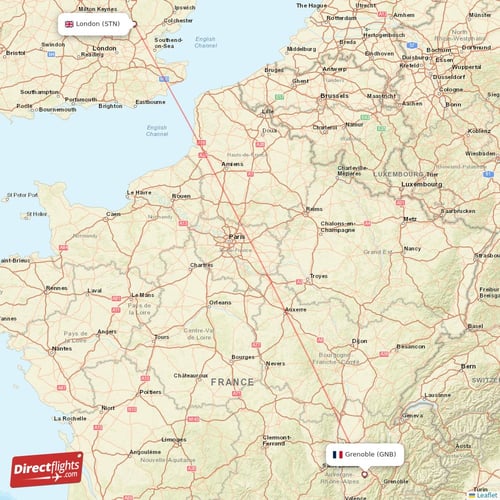 London - Grenoble direct flight map