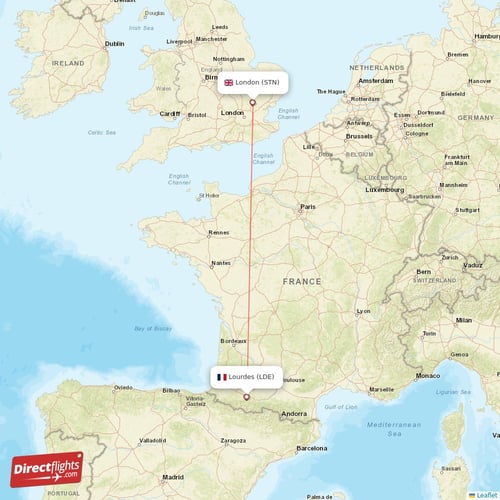 London - Lourdes direct flight map