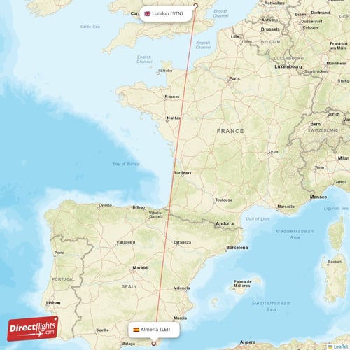 London - Almeria direct flight map