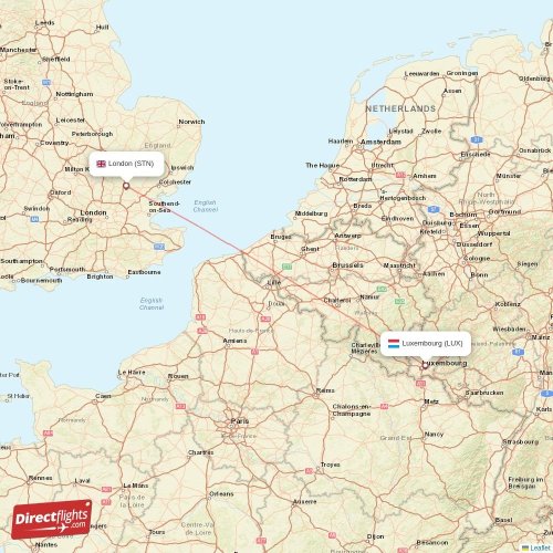 London - Luxembourg direct flight map