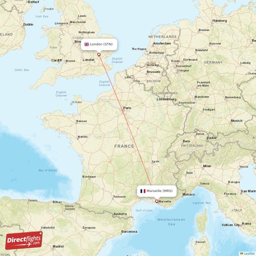 London - Marseille direct flight map