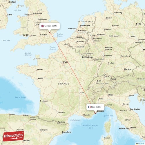 London - Nice direct flight map