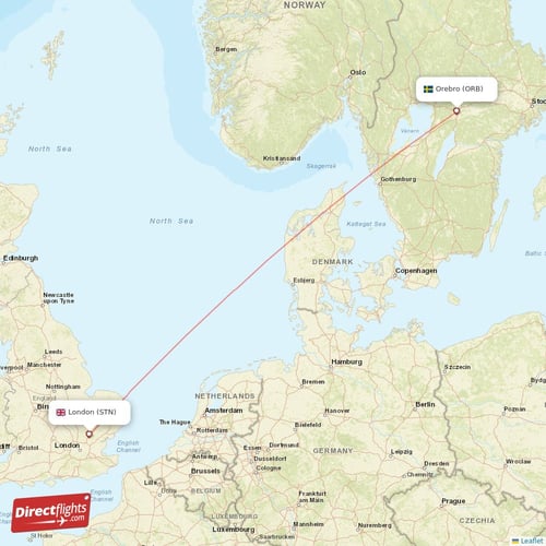 London - Orebro direct flight map