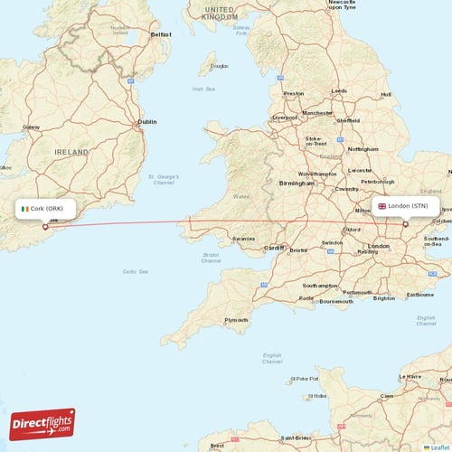 London - Cork direct flight map