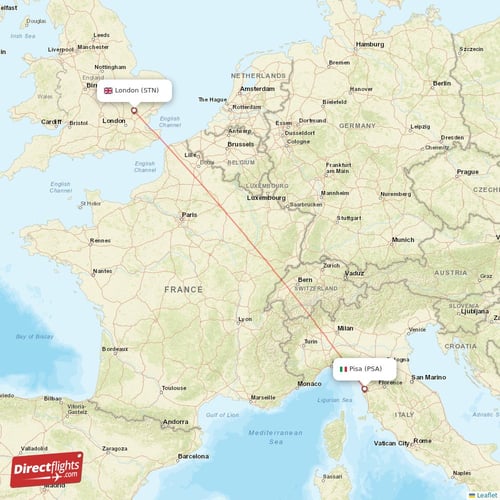London - Pisa direct flight map