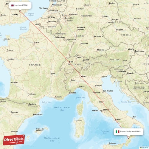 London - Lamezia-Terme direct flight map