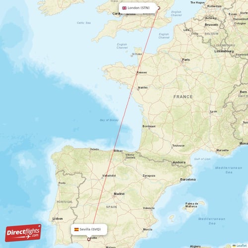 London - Sevilla direct flight map