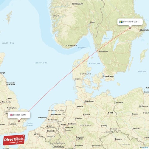 London - Stockholm direct flight map
