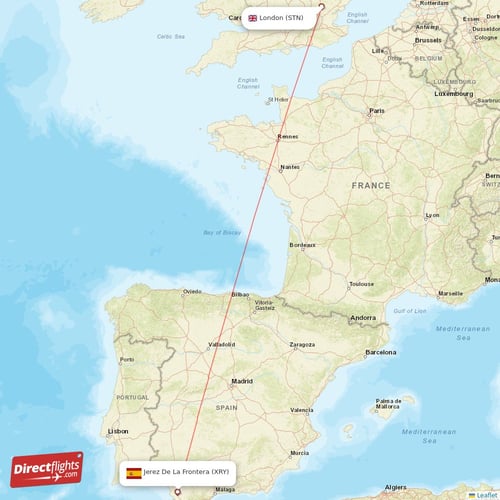 London - Jerez De La Frontera direct flight map
