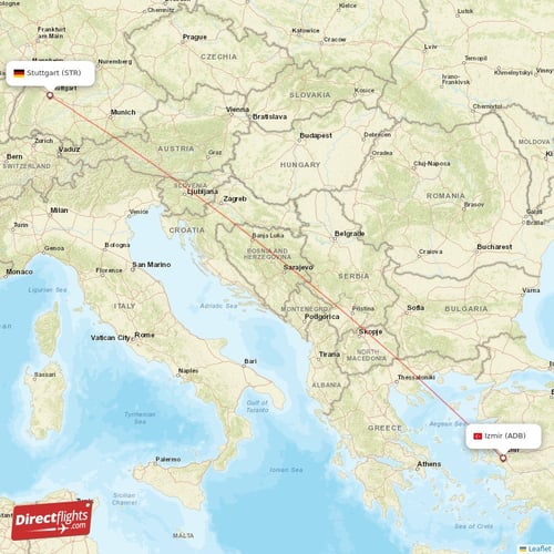 Stuttgart - Izmir direct flight map