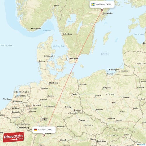 Stuttgart - Stockholm direct flight map