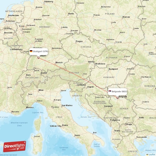 Stuttgart - Belgrade direct flight map