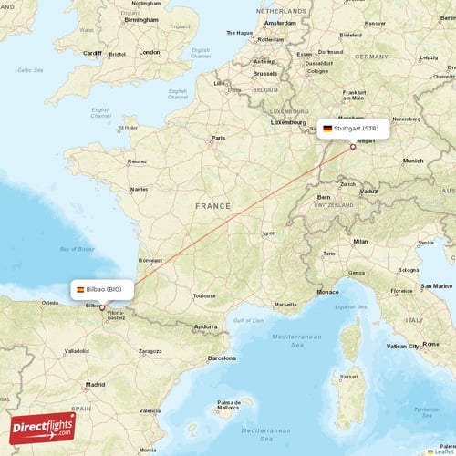 Stuttgart - Bilbao direct flight map