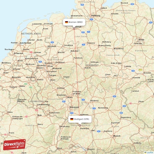 Stuttgart - Bremen direct flight map