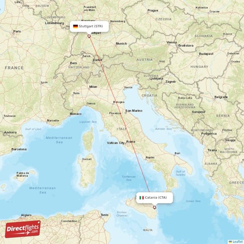 Stuttgart - Catania direct flight map