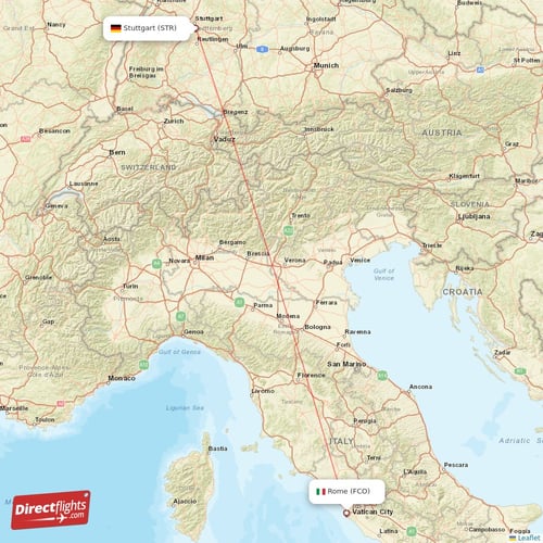 Stuttgart - Rome direct flight map