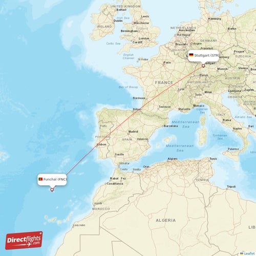 Stuttgart - Funchal direct flight map