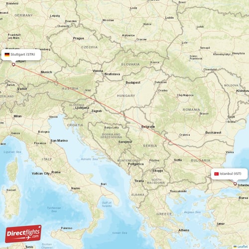 Stuttgart - Istanbul direct flight map