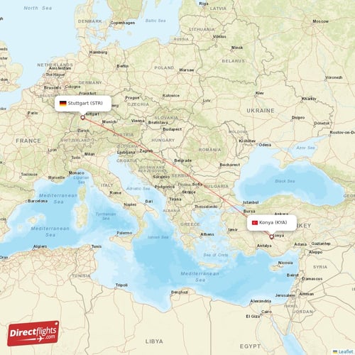 Stuttgart - Konya direct flight map