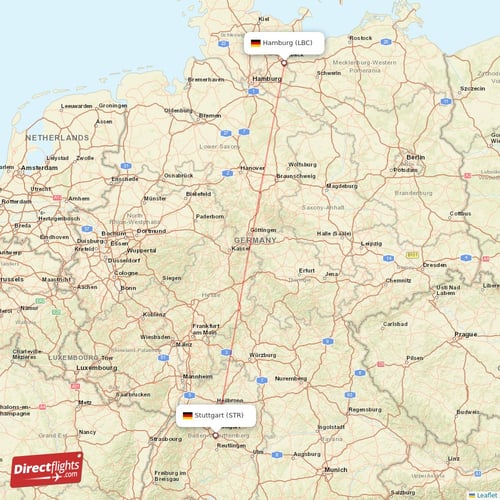 Stuttgart - Hamburg direct flight map