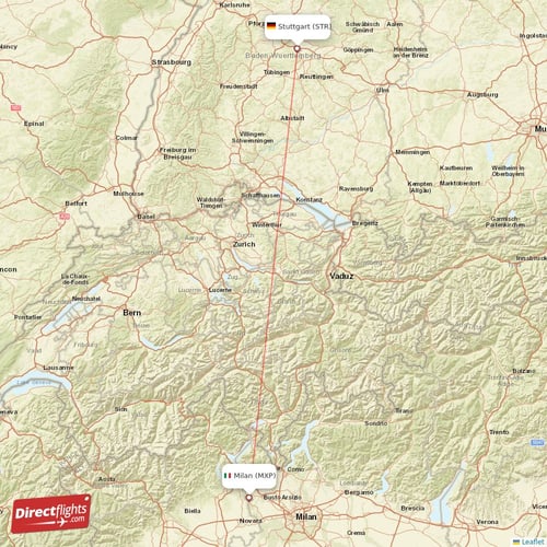 Stuttgart - Milan direct flight map
