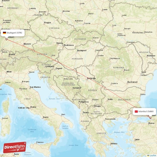 Stuttgart - Istanbul direct flight map