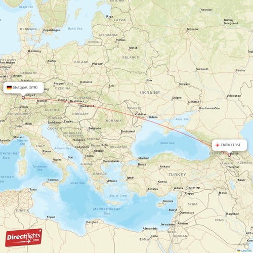Stuttgart - Tbilisi direct flight map