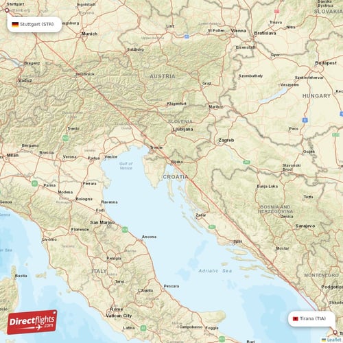Stuttgart - Tirana direct flight map