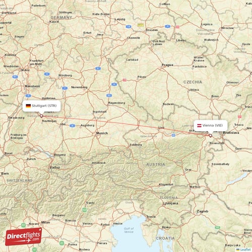 Stuttgart - Vienna direct flight map