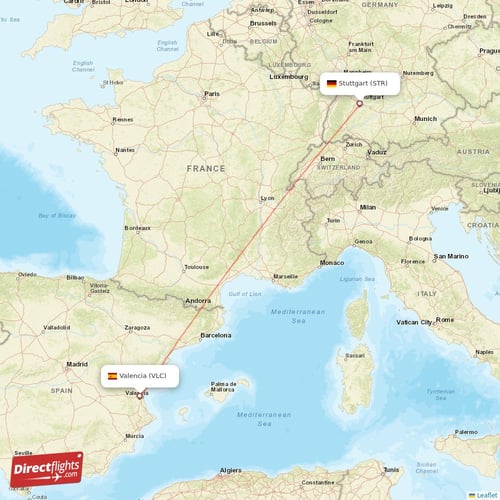 Stuttgart - Valencia direct flight map