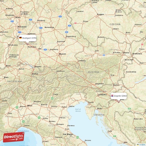 Stuttgart - Zagreb direct flight map