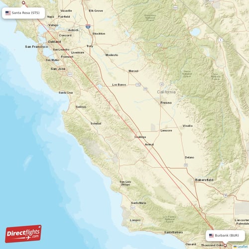 Santa Rosa - Burbank direct flight map