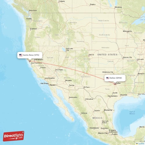 Santa Rosa - Dallas direct flight map