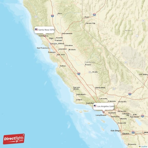 Santa Rosa - Los Angeles direct flight map