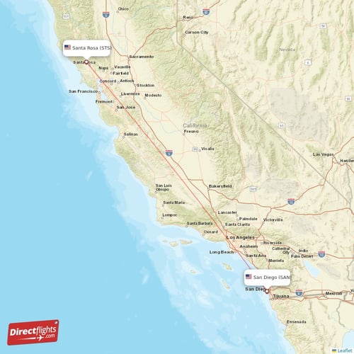 Santa Rosa - San Diego direct flight map