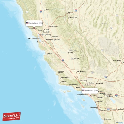 Santa Rosa - Santa Ana direct flight map