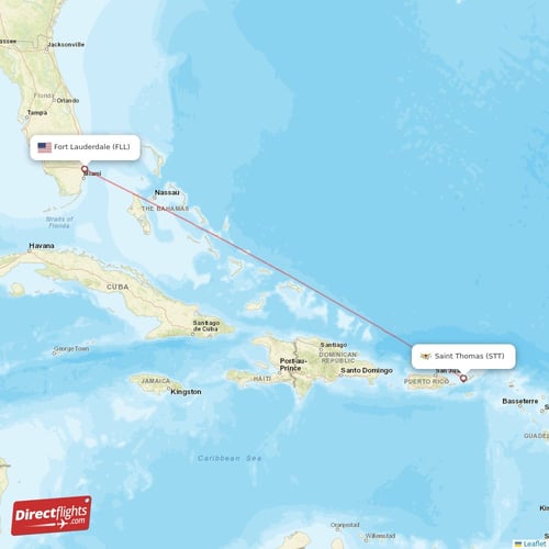 Saint Thomas - Fort Lauderdale direct flight map