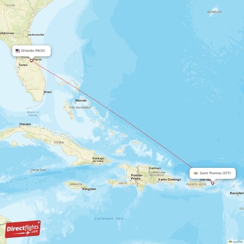 Saint Thomas - Orlando direct flight map