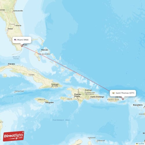 Saint Thomas - Miami direct flight map