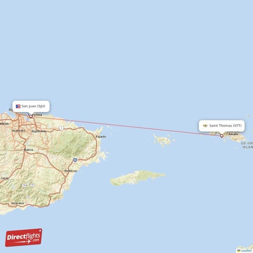 Saint Thomas - San Juan direct flight map