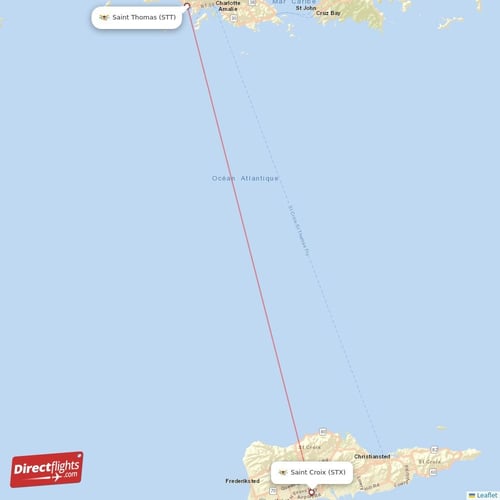 Saint Thomas - Saint Croix direct flight map