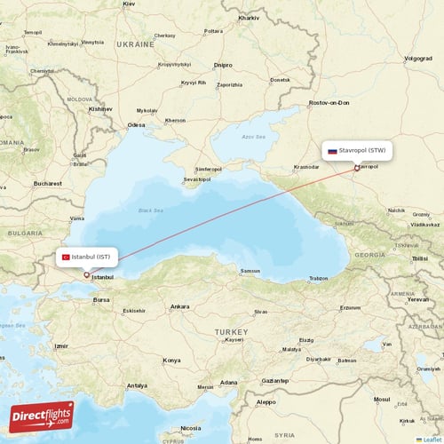Stavropol - Istanbul direct flight map