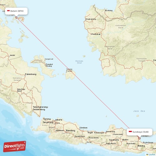 Surabaya - Batam direct flight map