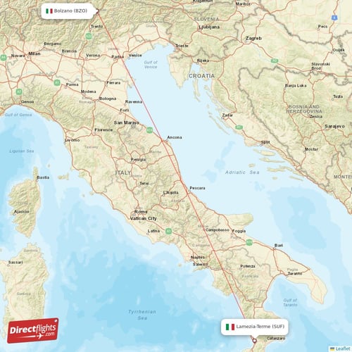 Lamezia-Terme - Bolzano direct flight map